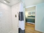Deckside shower and king bedroom